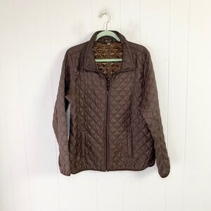 Olejoss Brown Quilted Puffer Jacket Women XL Full Zip Lightweight Ecuador